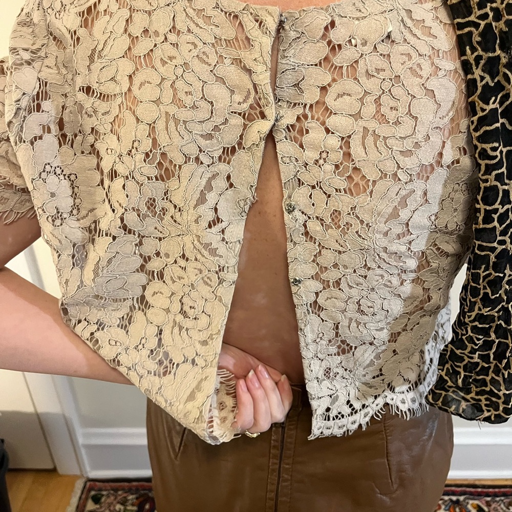 Jenny Yoo Floral Lace Cream Blouse